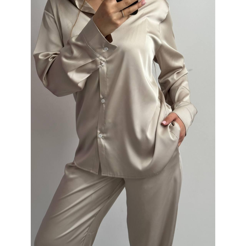 Жіночий шовковий костюм із штанами Беж,  XS-S