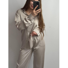 Жіночий шовковий костюм із штанами Беж, M/L