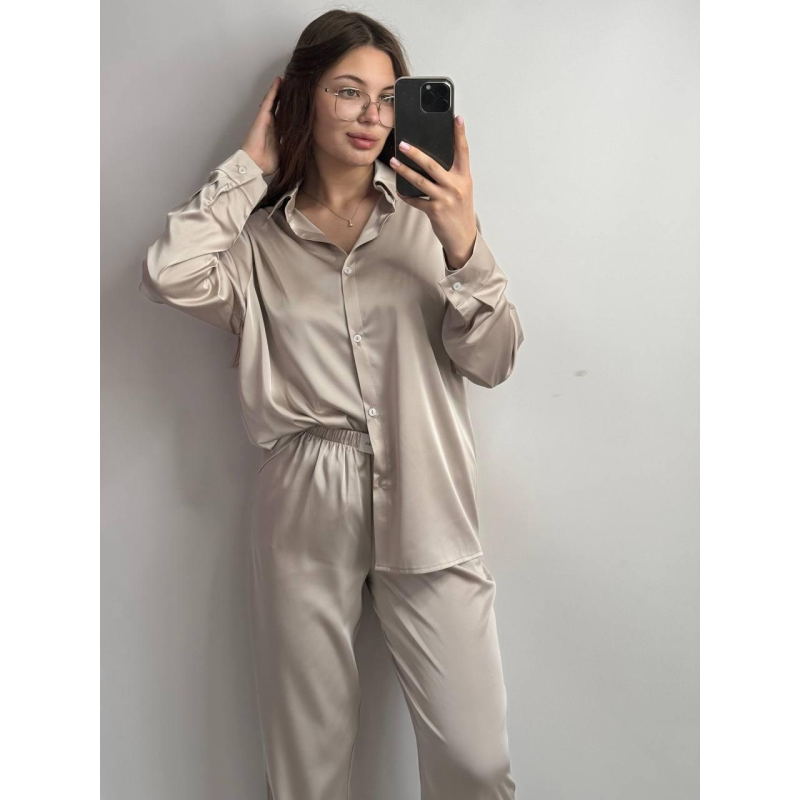 Жіночий шовковий костюм із штанами Беж, XL/2XL