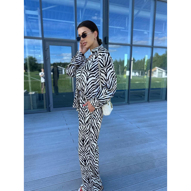 Жіночий шовковий костюм із штанами Зебра, XS-S