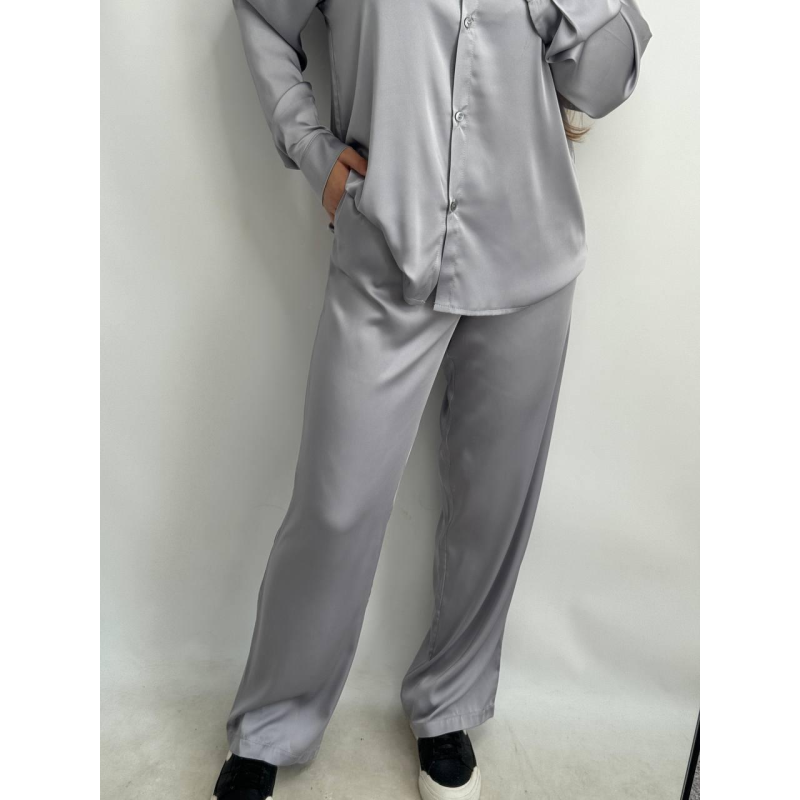 Жіночий шовковий костюм із штанами Сірий, M/L