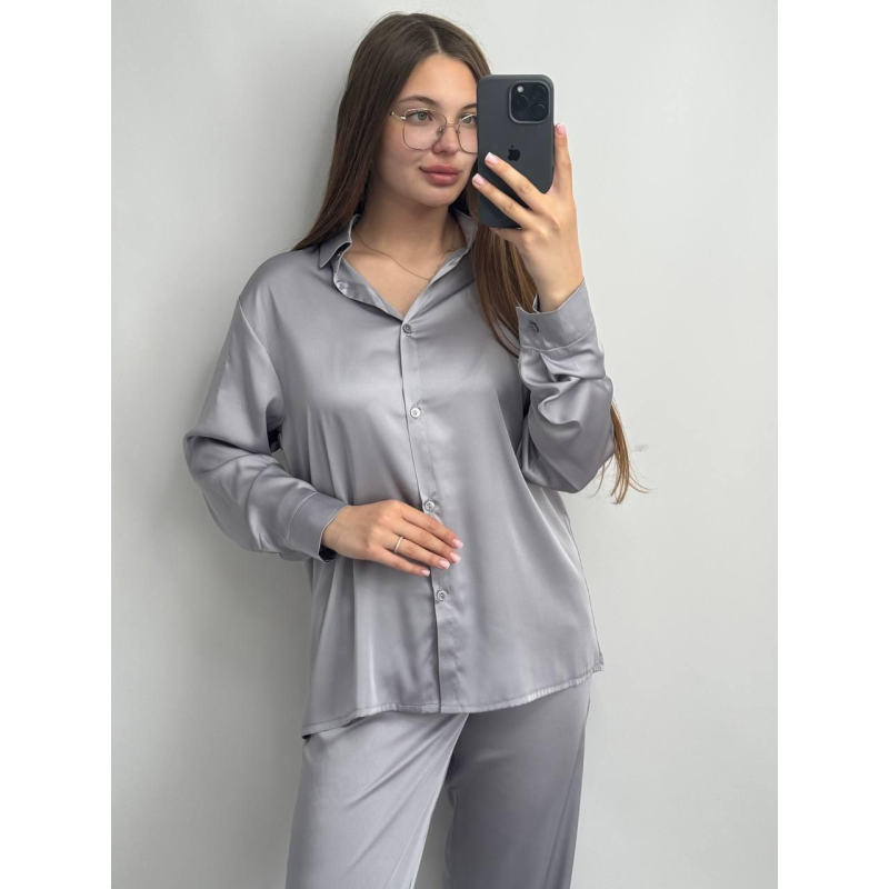 Жіночий шовковий костюм із штанами Сірий, XL/2XL