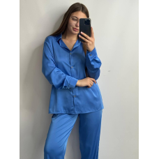 Жіночий шовковий костюм із штанами Синій, XS-S