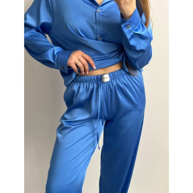 Жіночий шовковий костюм із штанами Синій, M/L