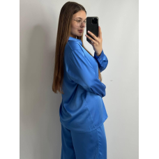 Жіночий шовковий костюм із штанами Синій, XL/2XL