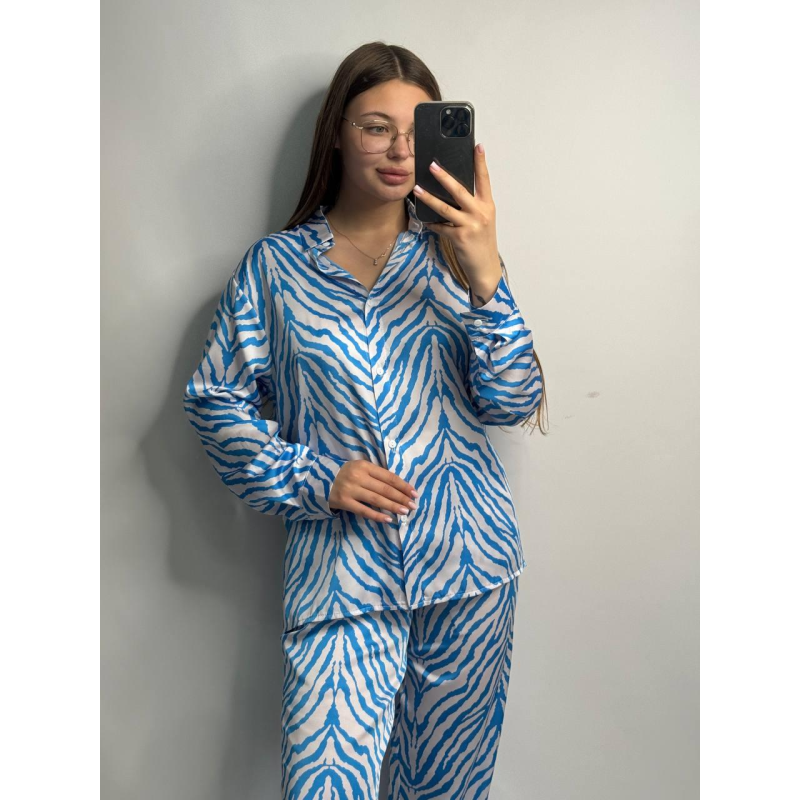 Жіночий шовковий костюм із штанами Блакитний,  M/L