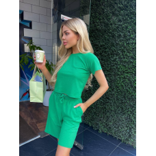 Жіночий костюм у рубчик з шортами Зелений, 46/48