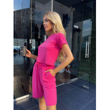 Жіночий костюм у рубчик з шортами Малина, 46/48