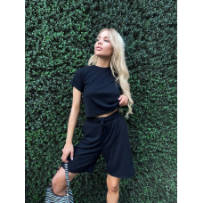 Жіночий костюм у рубчик з шортами Чорний 42/44