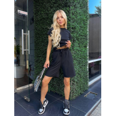 Жіночий костюм у рубчик з шортами Чорна, 46/48