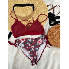 Жіночий роздільний купальник із шнуровкою Бордо, L