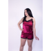Піжама жіноча атласна майка та шорти з мереживом, Бордо, 46