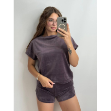 Піжама футболка + шорти з плюшевого велюру, S, Шоколад