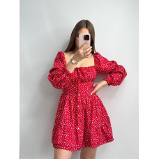 Жіноче софтове плаття на ґудзиках із довгим рукавом. Червоний, Квітковий принт, M-L