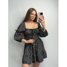 Жіноче софтове плаття на ґудзиках із довгим рукавом. Чорний, Квітковий принт, XS-S