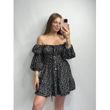 Жіноче софтове плаття на ґудзиках із довгим рукавом. Чорний, Квітковий принт, M-L