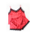 Піжама жіноча атласна майка та шорти з мереживом, червоний 46
