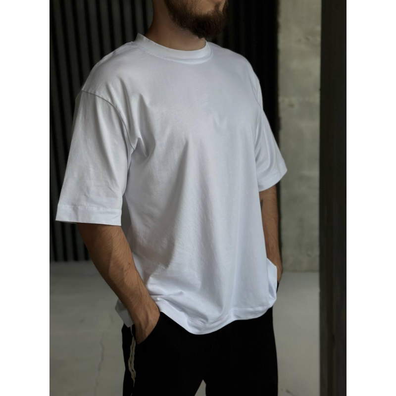 Футболка базова чоловіча оверсайз Білий, 48/52