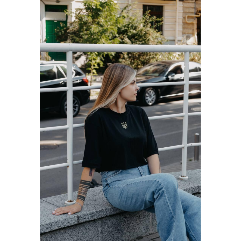 Футболка жіноча укорочена Чорний, 46/48