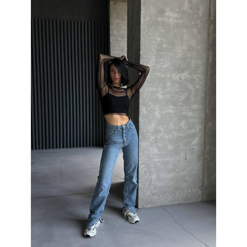 Жіночий топ +лонгслів у сіточку Чорний, 44/46