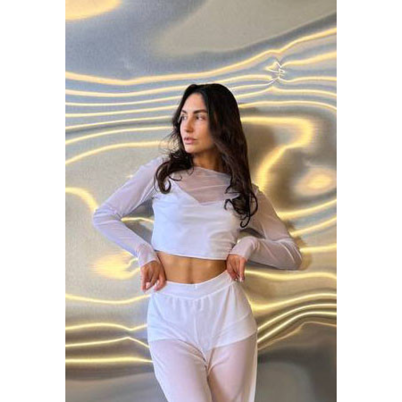 Жіночий топ + лангслів у сіточку Білий, 42/44