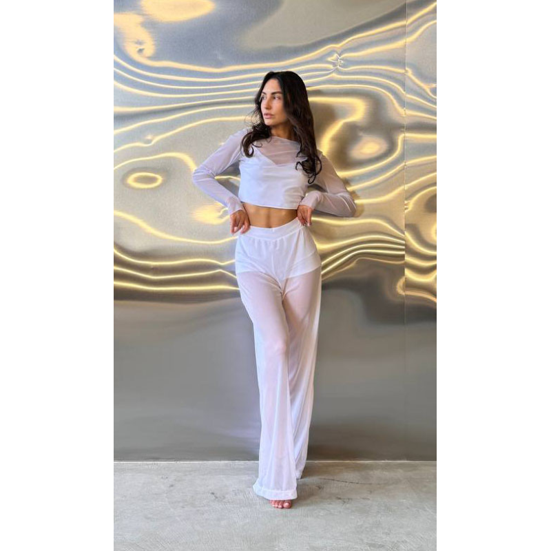 Костюм жіночій штани кльош сітка Білий, 42/44