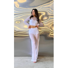 Костюм жіночі штани кльош і лонгслів Білий, 44/46