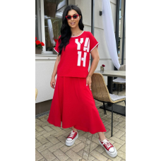Костюм жіночий футболка зі спідницею Червоний, 58/60