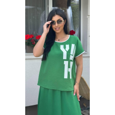 Костюм жіночий футболка зі спідницею Зелений, 58/60