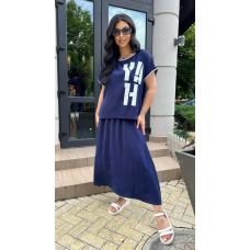 Костюм жіночий футболка зі спідницею Синій, 50/52