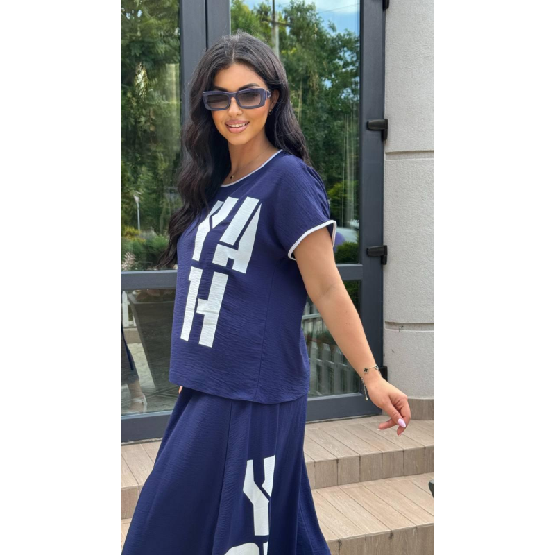 Костюм жіночий футболка зі спідницею Синій, 58/60