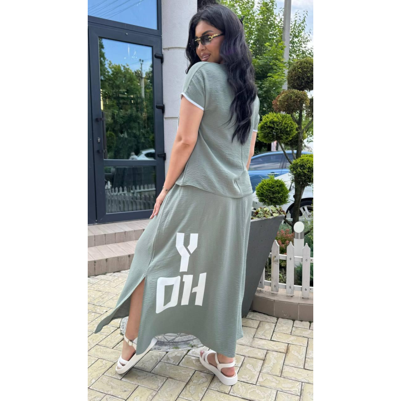Костюм жіночий футболка зі спідницею Оливковий, 58/60