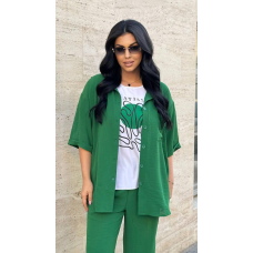 Костюм жіночий трійка зі штанами Зелений, 58/60
