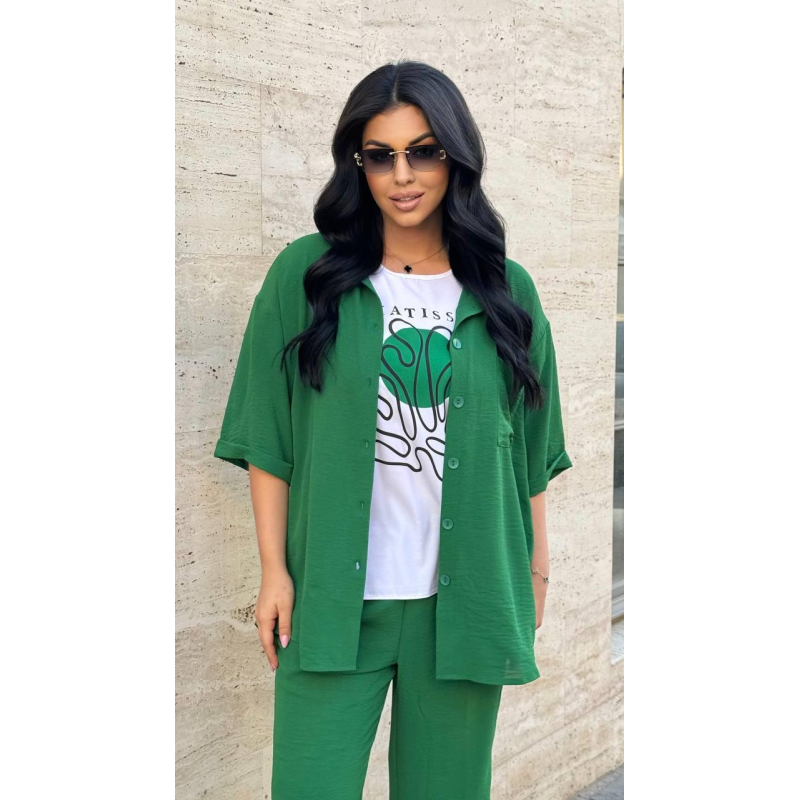 Костюм жіночий трійка зі штанами Зелений, 58/60