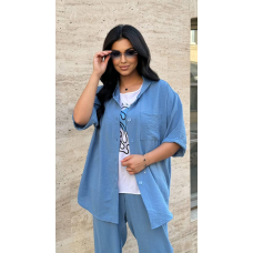 Костюм жіночий трійка зі штанами Блакитний, 50/52