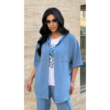 Костюм жіночий трійка зі штанами Блакитний, 58/60