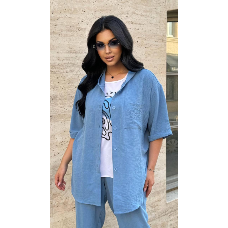 Костюм жіночий трійка зі штанами Блакитний, 58/60