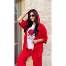 Костюм жіночий трійка зі штанами Червоний, 54/56