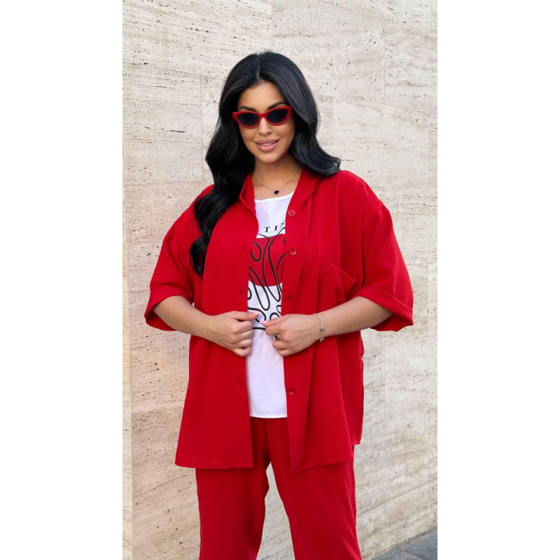 Костюм жіночий трійка зі штанами Червоний, 58/60