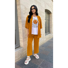 Костюм жіночий трійка зі штанами Гірчичний, 54/56