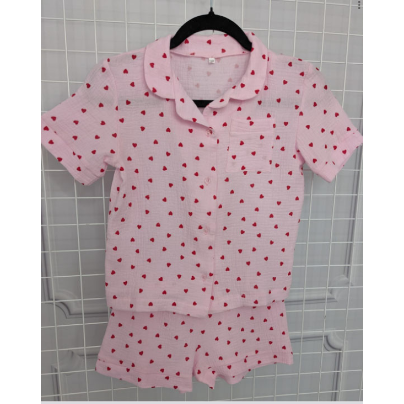 Дитяча муслінова піжама з серцями Рожева р.110-116