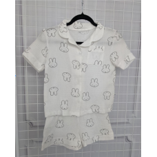 Дитяча піжама з мусліна шорти з сорочкою Молочний, Зайчики, 110-116