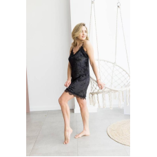 Жіноча нічна сорочка з мармурового велюру. чорний, M