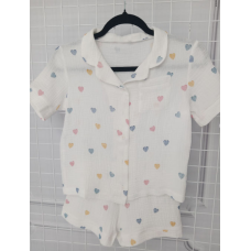Дитяча піжама з мусліна шорти з сорочкою Молочний, Сині сердечка, 146-152