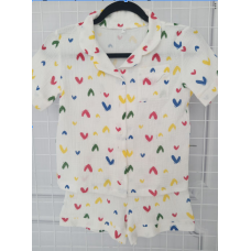 Дитяча піжама з мусліна шорти з сорочкою Молочний, Кольорові сердечка, 146-152