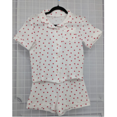 Дитяча піжама з мусліна шорти з сорочкою Молочна, Червоні сердечка, 122-128