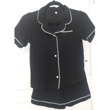 Дитяча піжама з мусліна шорти із сорочкою Чорний б/к, Без візерунка, 146-152