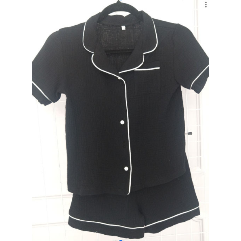 Дитяча піжама з мусліна шорти із сорочкою Чорний б/к, Без візерунка, 146-152