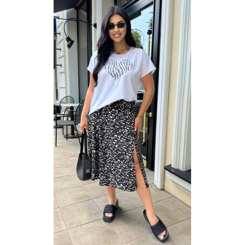 Костюм жіночий футболка зі спідницею  Чорний, 50/52
