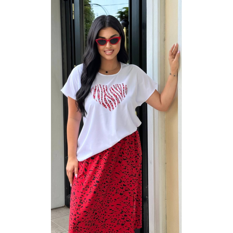 Костюм жіночий футболка зі спідницею  Червоний, 54/56